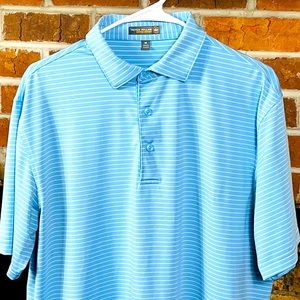 Peter Millar Summer Comfort Poly/Spandex Blue/White Striped Polo Medium EUC!!!